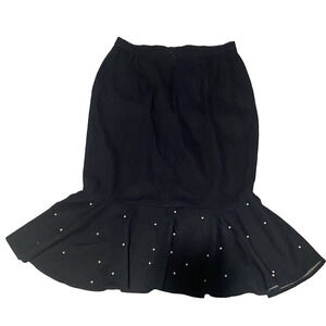Devine Sport NY Ankle Length Denim Skirt with Perlescent Bead Ruffle Decoration